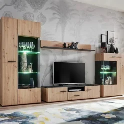 Garnero Arredamenti Parete attrezzata 310x190h cm moderna rovere nero opaco York Gihome® Rovere Rustico Best