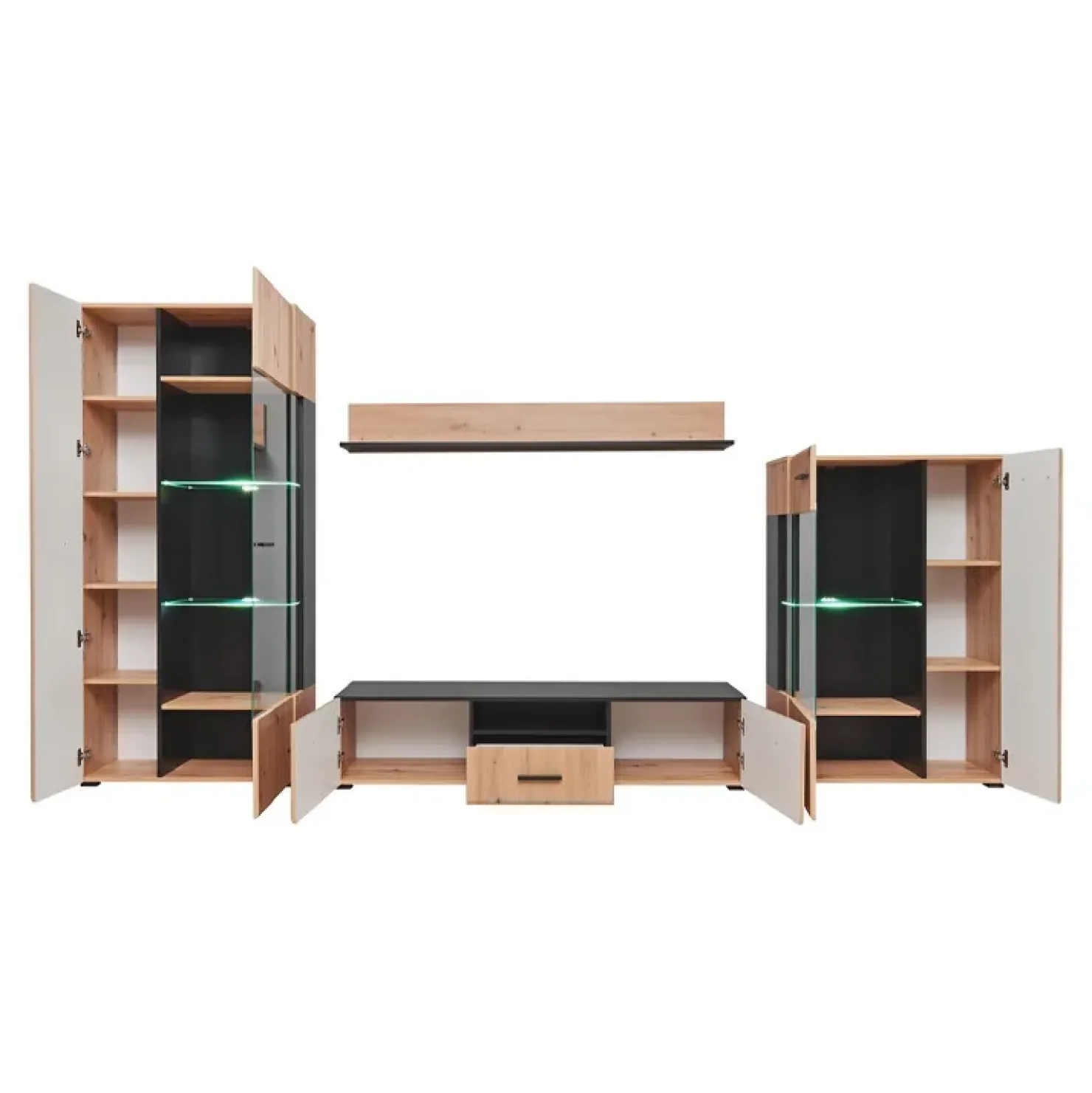 Garnero Arredamenti Parete attrezzata 310x190h cm moderna rovere nero opaco York Gihome® Rovere Rustico Best