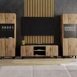 Garnero Arredamenti Parete attrezzata 290x183h cm moderna cannettato quercia Essence Hot