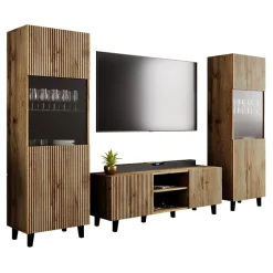 Garnero Arredamenti Parete attrezzata 290x183h cm moderna cannettato quercia Essence Hot