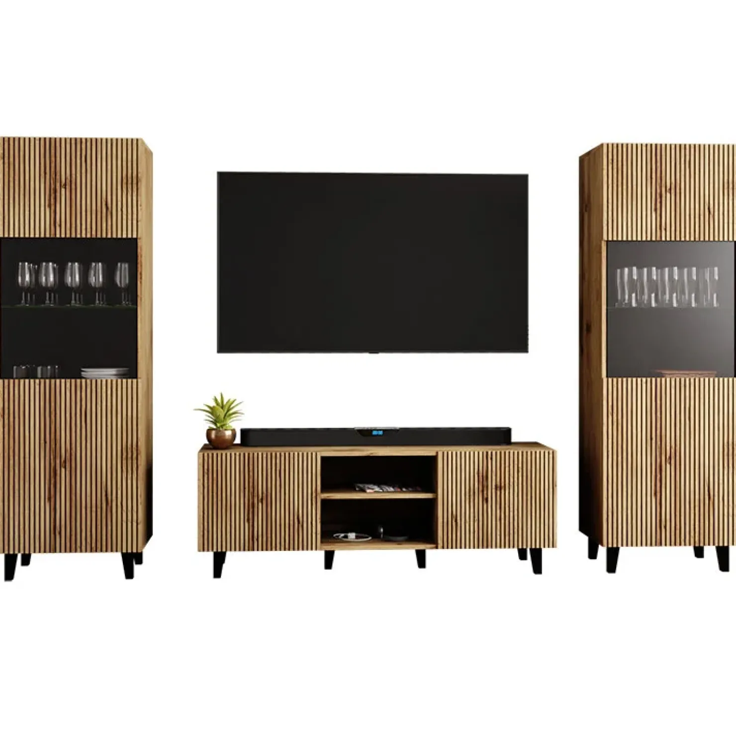 Garnero Arredamenti Parete attrezzata 290x183h cm moderna cannettato quercia Essence Hot