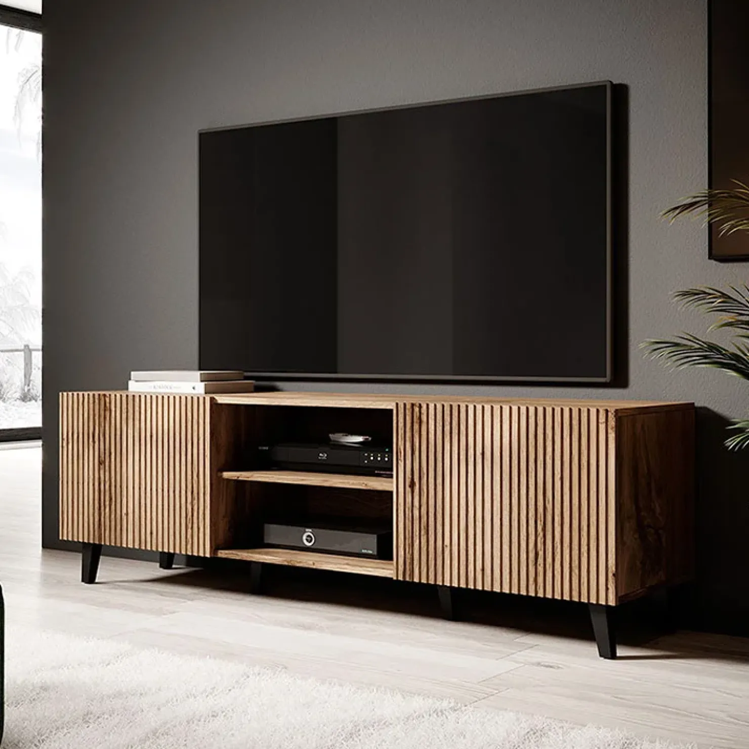 Garnero Arredamenti Parete attrezzata 290x183h cm moderna cannettato quercia Essence Hot