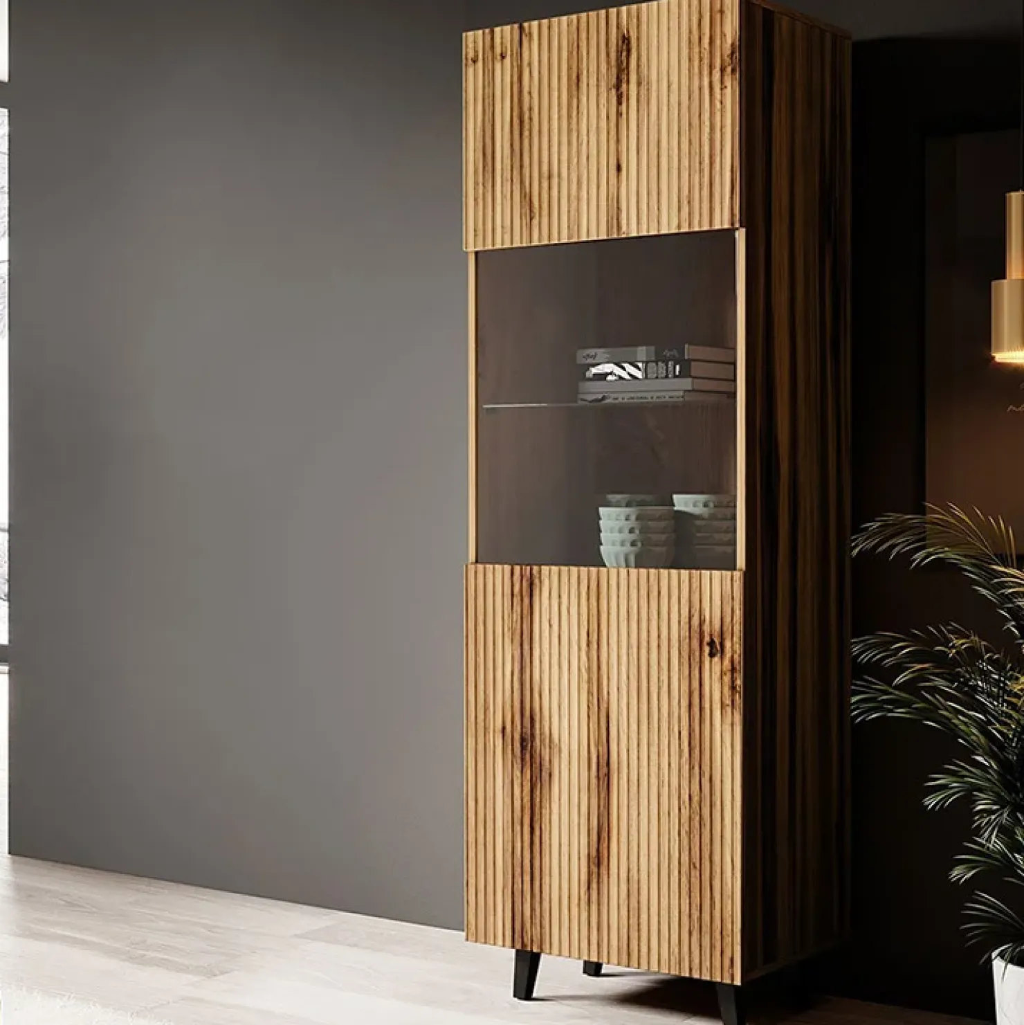 Garnero Arredamenti Parete attrezzata 290x183h cm moderna cannettato quercia Essence Hot