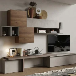 Garnero Arredamenti Parete attrezzata 330x195h cm moderna tortora marrone rovere Sunset 28 Tortora - Noce Hot