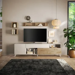 Garnero Arredamenti Parete attrezzata 241x176h cm moderna beige rovere chiaro Witty Rovere - Beige Hot