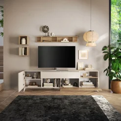 Garnero Arredamenti Parete attrezzata 241x176h cm moderna beige rovere chiaro Witty Rovere - Beige Hot