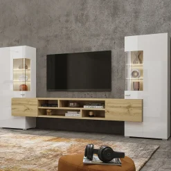 Garnero Arredamenti Parete attrezzata 270x143h cm moderna bianco rovere Maserati Rovere - Bianco Lucido