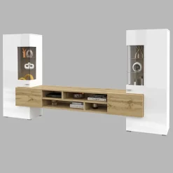 Garnero Arredamenti Parete attrezzata 270x143h cm moderna bianco rovere Maserati Rovere - Bianco Lucido