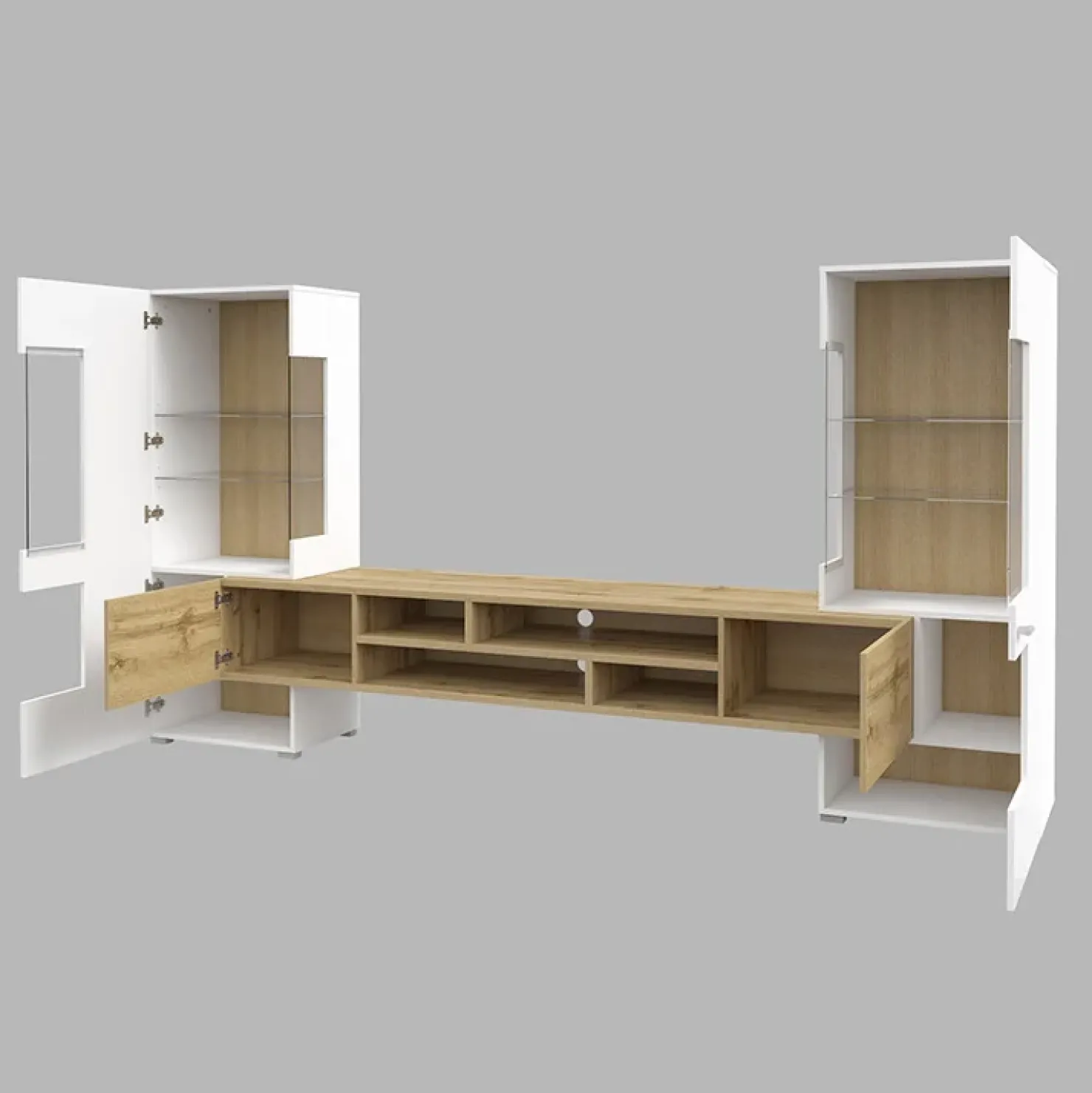 Garnero Arredamenti Parete attrezzata 270x143h cm moderna bianco rovere Maserati Rovere - Bianco Lucido