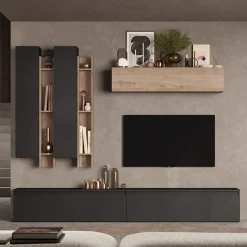 Garnero Arredamenti Parete attrezzata 276x210h cm moderna rovere ossido nero Sunset 4 Ossido - Rovere Outlet