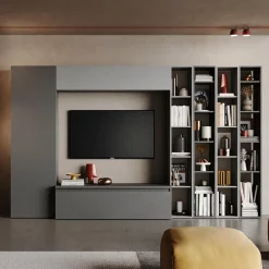 Garnero Arredamenti Parete attrezzata 305x186h cm moderna soggiorno grigio chiaro scuro Sunset 10 Grigio - Antracite Online