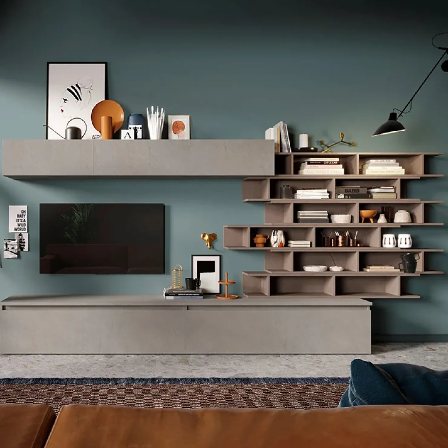 Garnero Arredamenti Parete attrezzata 345x170h cm moderna tortora marrone bronzo Sunset 13 Tortora - Bronzo Sale