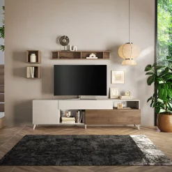 Garnero Arredamenti Parete attrezzata 241x176h cm moderna beige rovere scuro Witty Noce - Beige Clearance