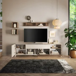 Garnero Arredamenti Parete attrezzata 241x176h cm moderna beige rovere scuro Witty Noce - Beige Clearance