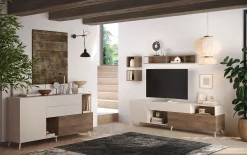 Garnero Arredamenti Parete attrezzata 241x176h cm moderna beige rovere scuro Witty Noce - Beige Clearance