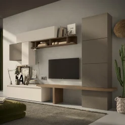 Garnero Arredamenti Parete attrezzata 295x195h cm moderna beige marrone rovere scuro Sunset 64 Clearance