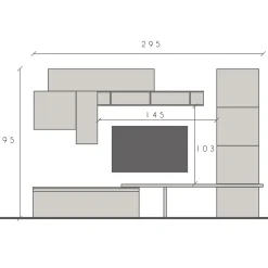 Garnero Arredamenti Parete attrezzata 295x195h cm moderna beige marrone rovere scuro Sunset 64 Clearance