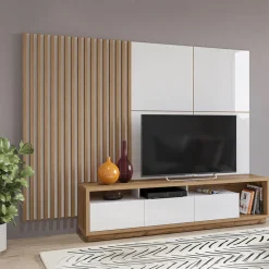 Garnero Arredamenti Parete attrezzata 251x196h cm moderna bianco lucido rovere Favorita Rovere - Bianco Lucido Sale