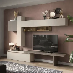 Garnero Arredamenti Parete attrezzata 290x210h cm moderna beige marrone rovere scuro Sunset 81 Best