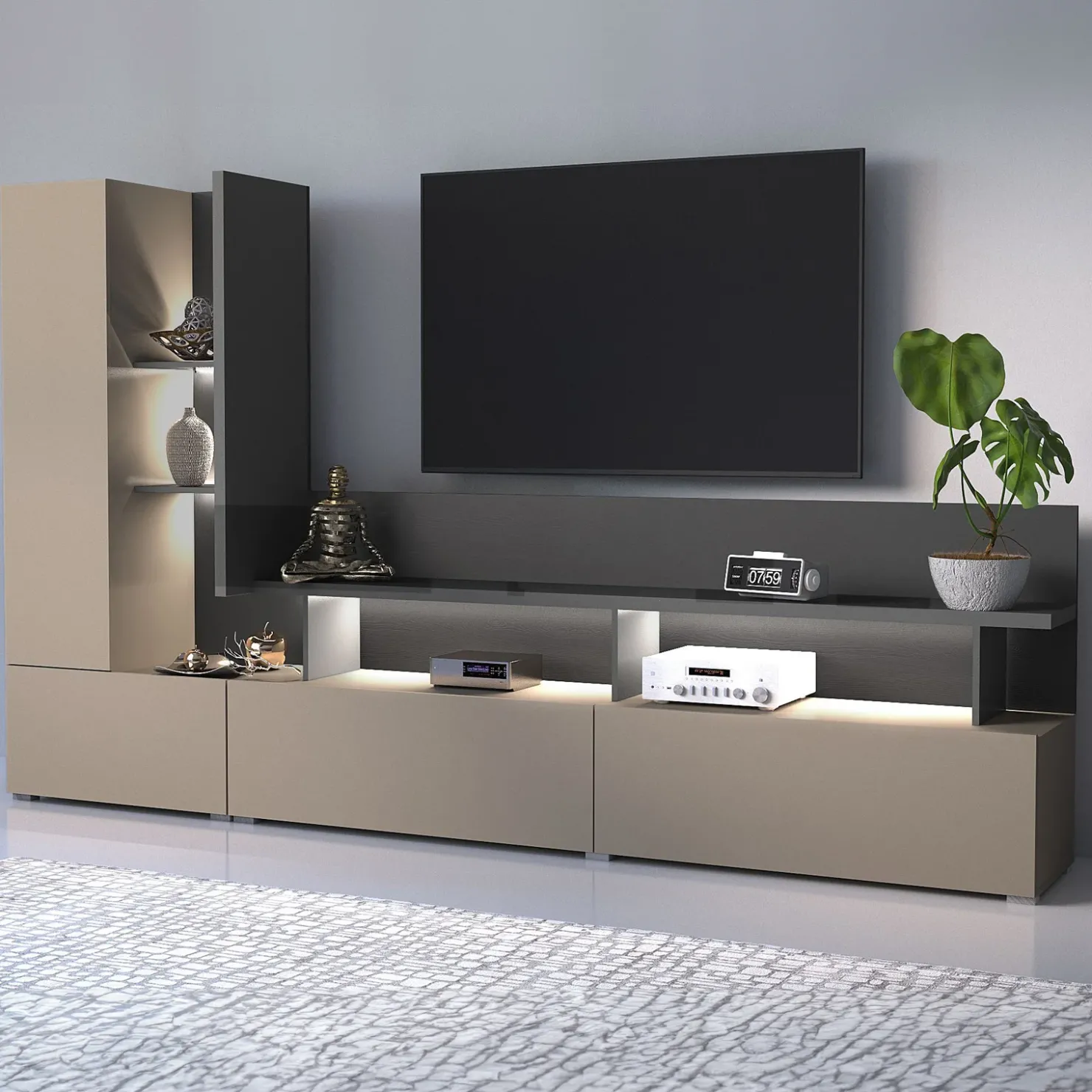 Garnero Arredamenti Parete attrezzata 270x162h cm moderna beige grigio Matt Best