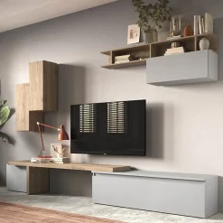 Garnero Arredamenti Parete attrezzata 330x200h cm moderna rovere grigio chiaro Sunset 33 Grigio - Rovere Outlet