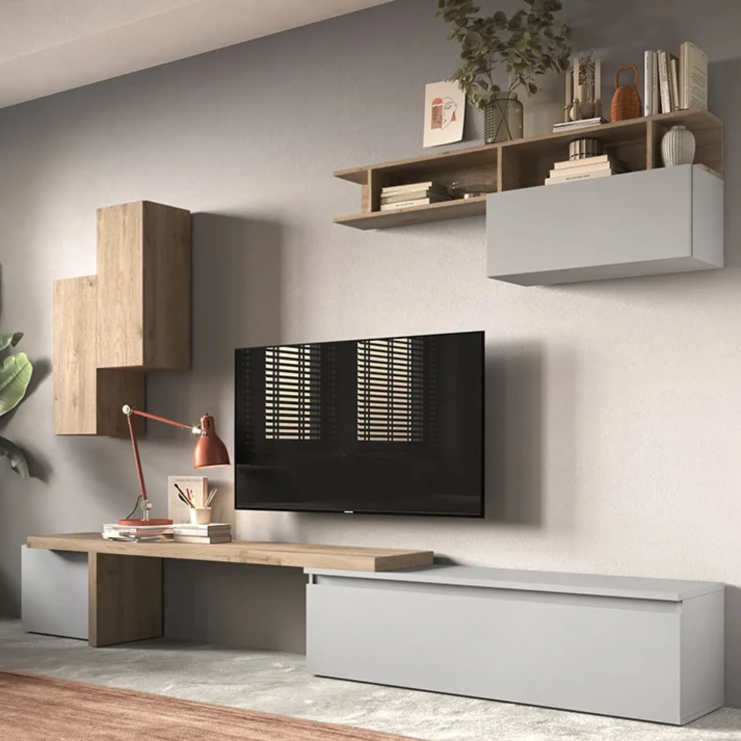 Garnero Arredamenti Parete attrezzata 330x200h cm moderna rovere grigio chiaro Sunset 33 Grigio - Rovere Outlet