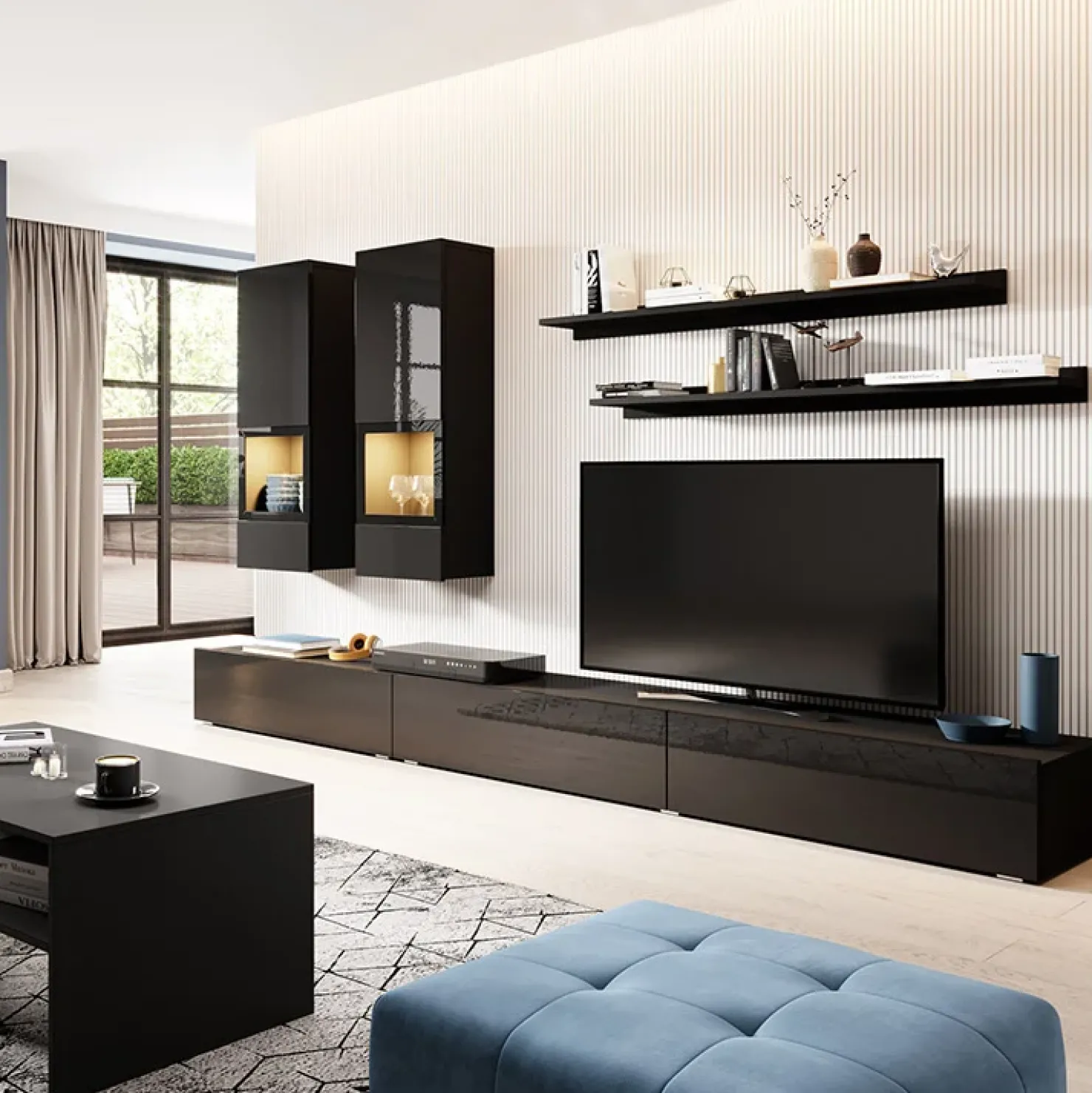 Garnero Arredamenti Parete attrezzata 270x176h cm moderna nero Emotion Gihome® Nero Lucido Sale