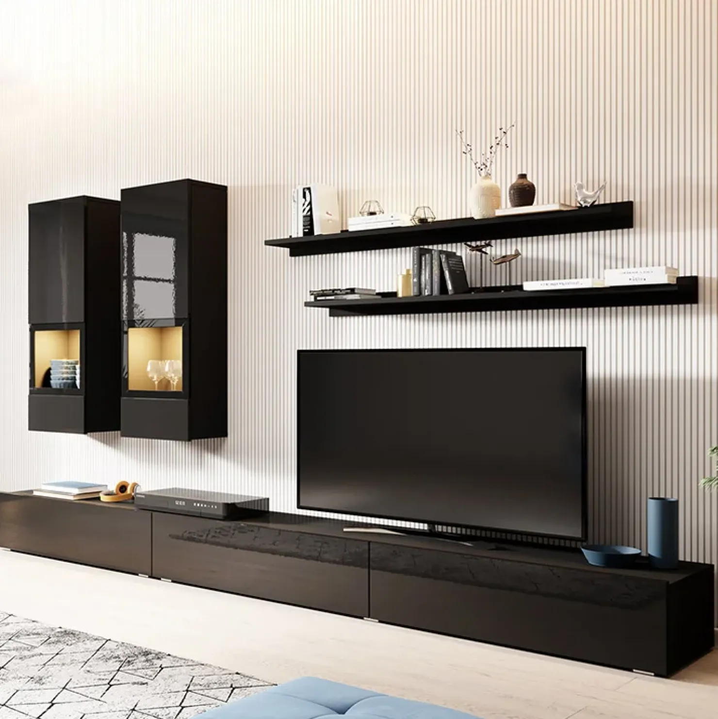 Garnero Arredamenti Parete attrezzata 270x176h cm moderna nero Emotion Gihome® Nero Lucido Sale