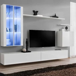 Garnero Arredamenti Parete attrezzata 270x170h cm moderna bianco opaco e lucido Geo 10 Bianco Opaco - Bianco Lucido