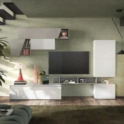 Garnero Arredamenti Parete attrezzata 310x210h cm moderna bianco lucido grigio chiaro Sunset 92 Sale