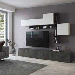 Garnero Arredamenti Parete attrezzata 258x200h cm moderna soggiorno ossido bianco Bellon Ossido - Bianco opaco New