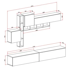 Garnero Arredamenti Parete attrezzata 258x200h cm moderna soggiorno ossido bianco Bellon Ossido - Bianco opaco New
