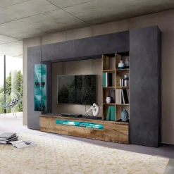 Garnero Arredamenti Parete attrezzata 290x192h cm moderna grigio ardesia acero pereira Zenith Grigio - Noce New