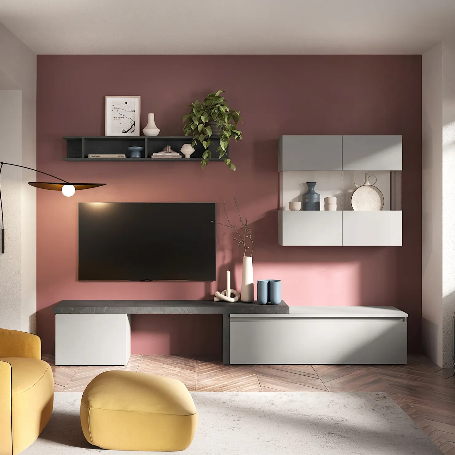 Garnero Arredamenti Parete attrezzata 260x185h cm moderna grigio chiaro antracite Sunset 76 New