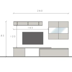 Garnero Arredamenti Parete attrezzata 260x185h cm moderna grigio chiaro antracite Sunset 76 New