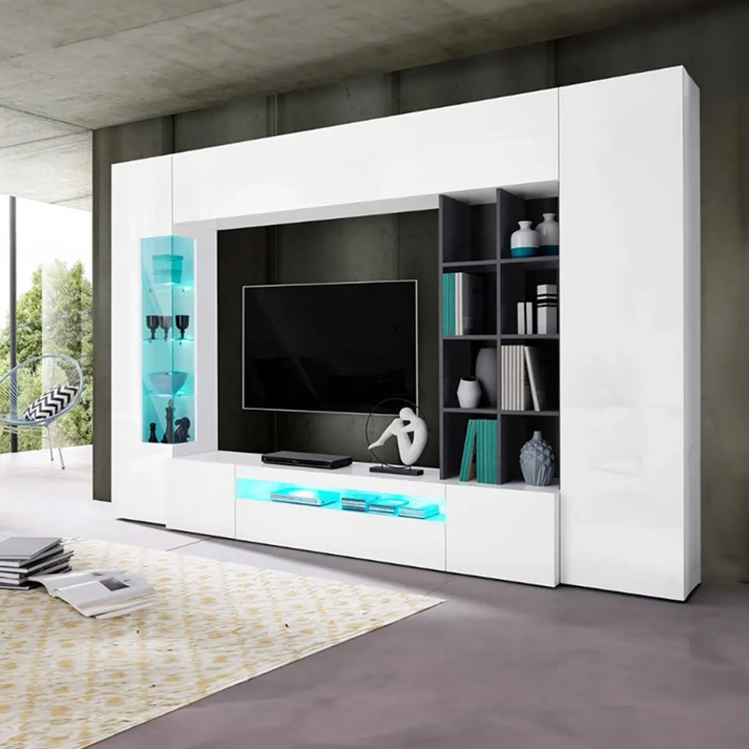 Garnero Arredamenti Parete attrezzata 290x192h cm moderna Zenith Bianco Lucido Hot