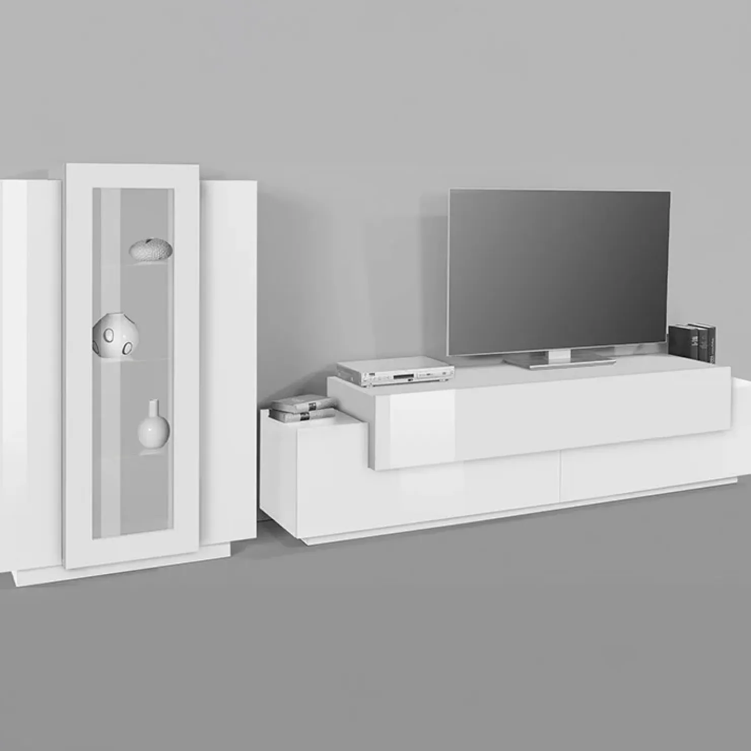 Garnero Arredamenti Parete attrezzata 290x121h cm moderna Milos Gihome® Bianco Lucido