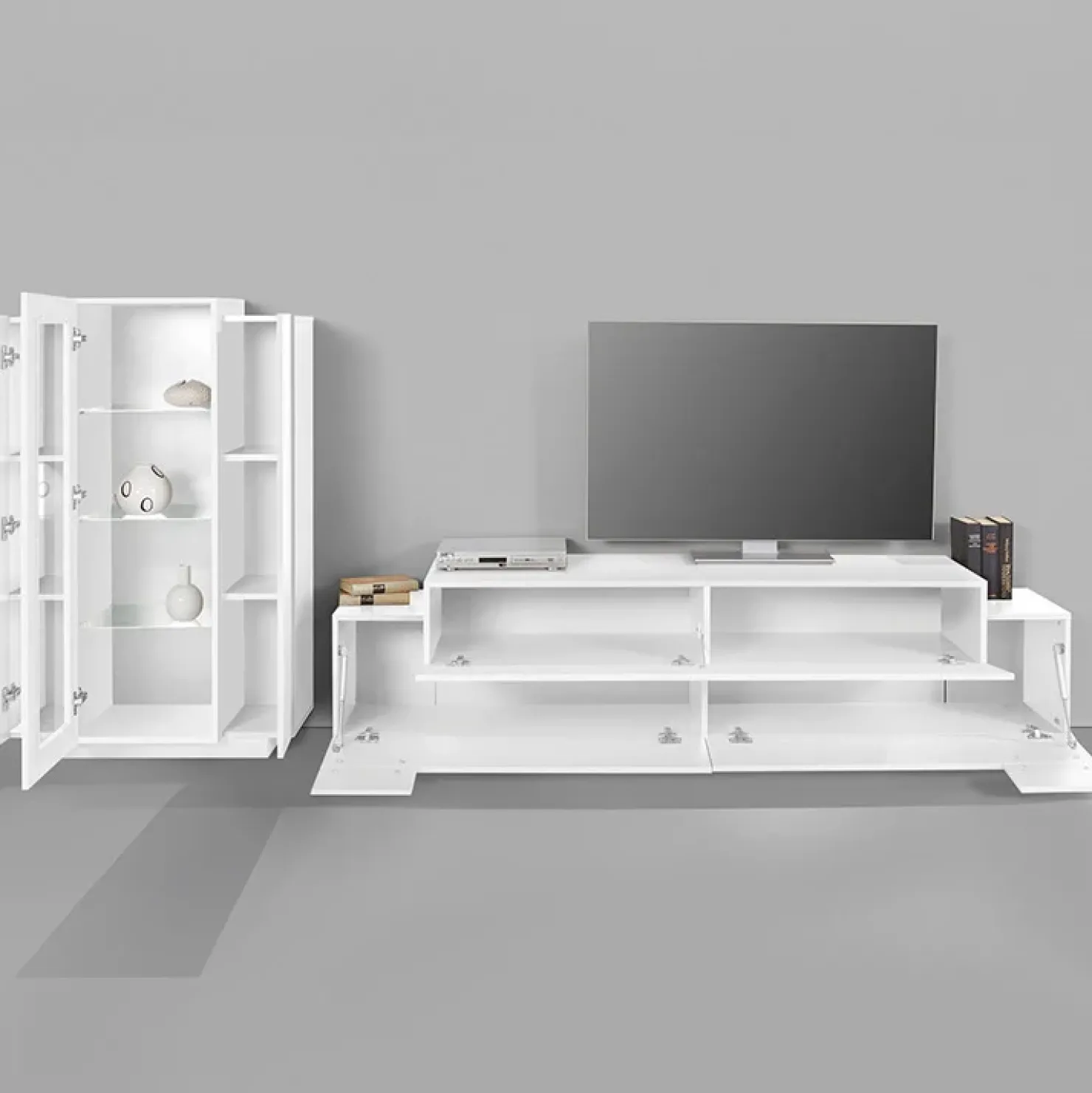 Garnero Arredamenti Parete attrezzata 290x121h cm moderna Milos Gihome® Bianco Lucido