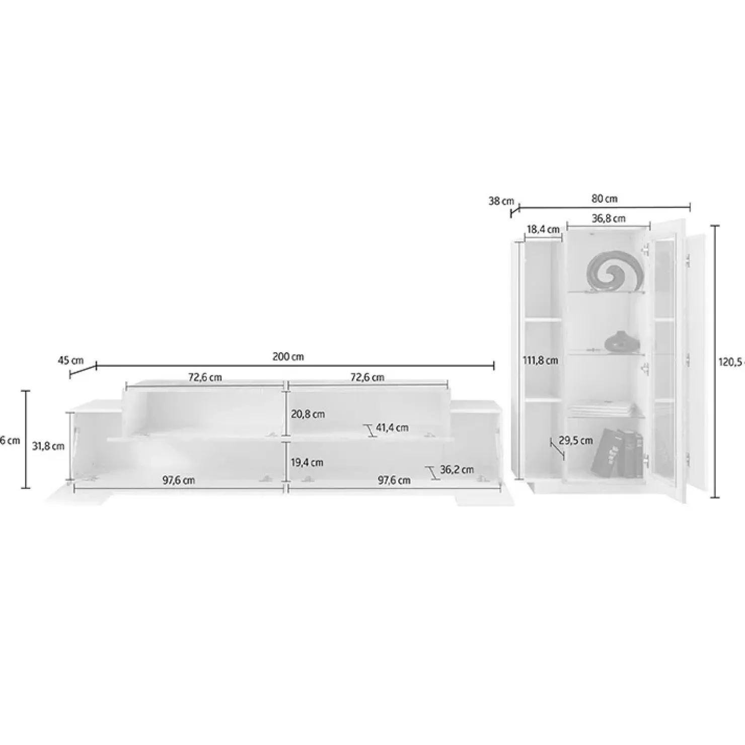 Garnero Arredamenti Parete attrezzata 290x121h cm moderna Milos Gihome® Bianco Lucido