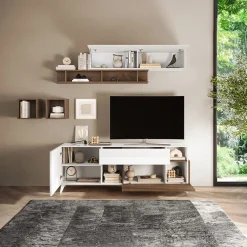 Garnero Arredamenti Parete attrezzata 181x205h cm moderna bianco lucido rovere scuro Witty Noce - Bianco Lucido Online