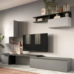 Garnero Arredamenti Parete attrezzata 330x200h cm moderna grigio antracite Sunset 33 Antracite - Grigio Discount