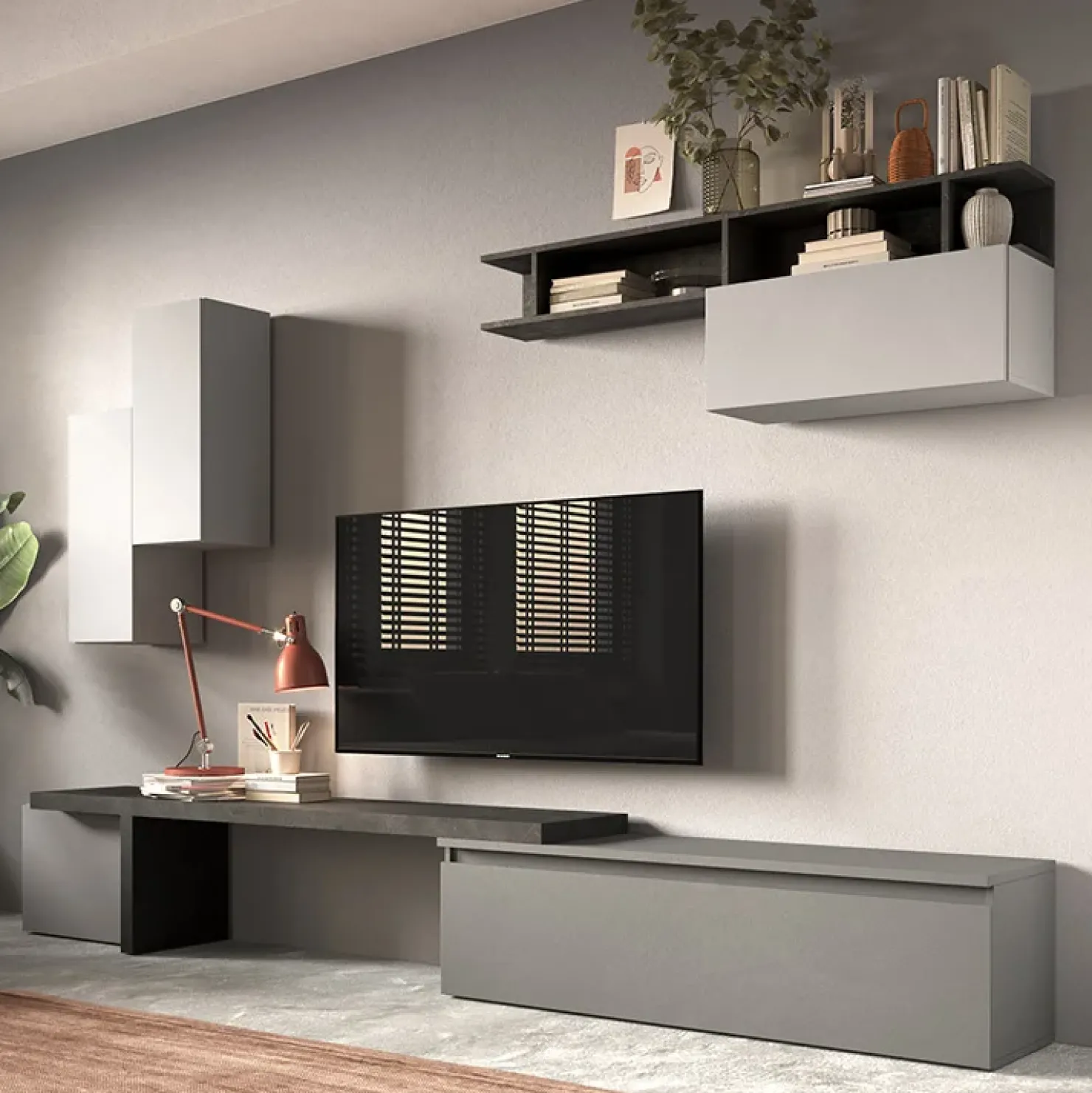 Garnero Arredamenti Parete attrezzata 330x200h cm moderna grigio antracite Sunset 33 Antracite - Grigio Discount