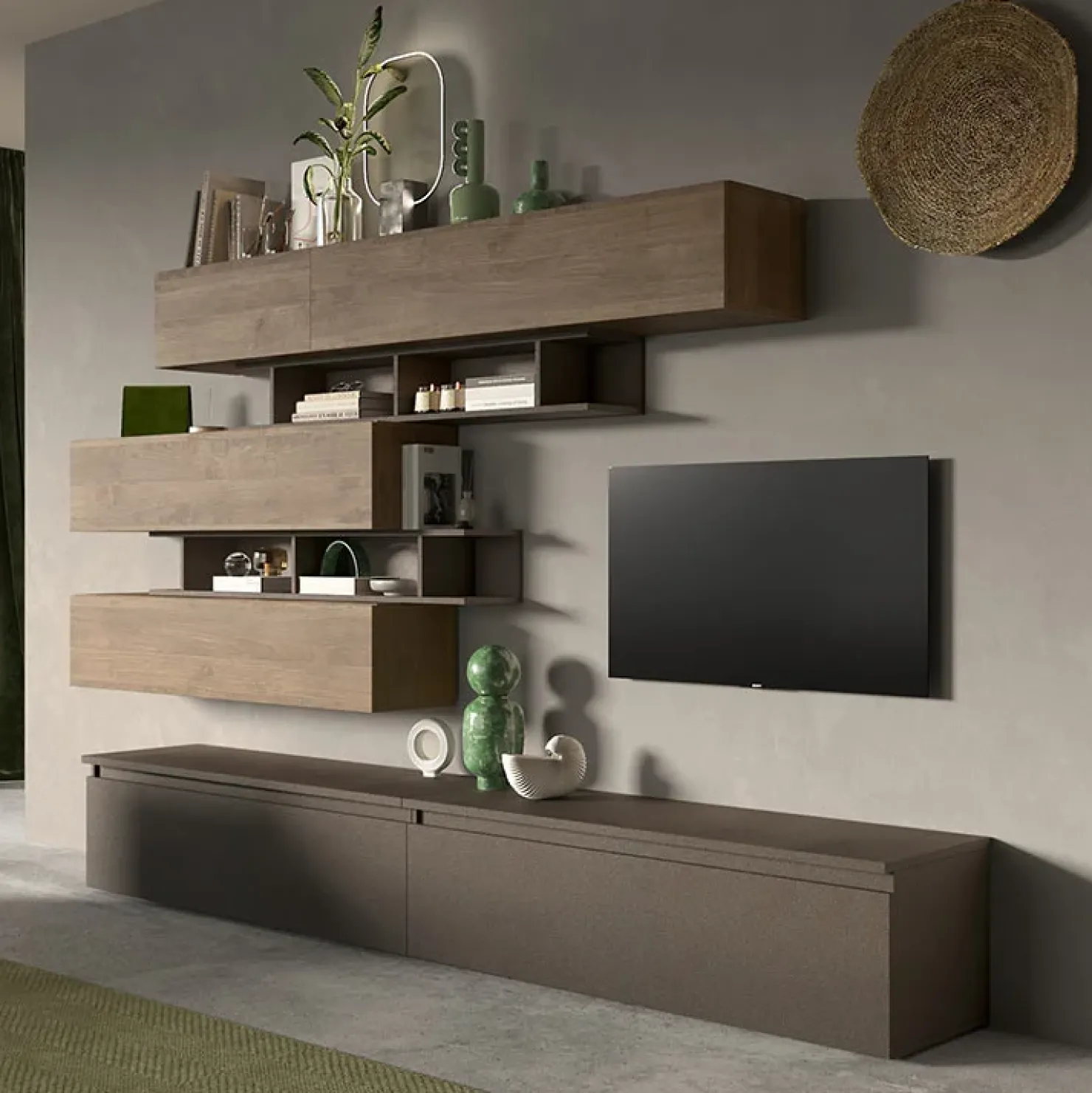 Garnero Arredamenti Parete attrezzata 276x190h cm moderna rovere marrone bronzo Sunset 26 Noce - Bronzo Online