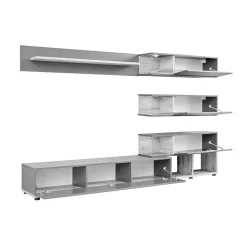 Garnero Arredamenti Parete attrezzata 240x150h cm moderna wengè bianco Oviedo Gihome® Bianco Lucido - Wengè Outlet