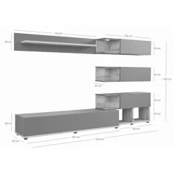 Garnero Arredamenti Parete attrezzata 240x150h cm moderna wengè bianco Oviedo Gihome® Bianco Lucido - Wengè Outlet