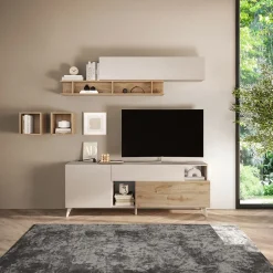 Garnero Arredamenti Parete attrezzata 181x205h cm moderna beige rovere chiaro Witty Rovere - Beige Best