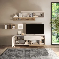 Garnero Arredamenti Parete attrezzata 181x205h cm moderna beige rovere chiaro Witty Rovere - Beige Best