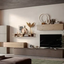 Garnero Arredamenti Parete attrezzata 375x170h cm moderna rovere tortora marrone Sunset 37 Clearance