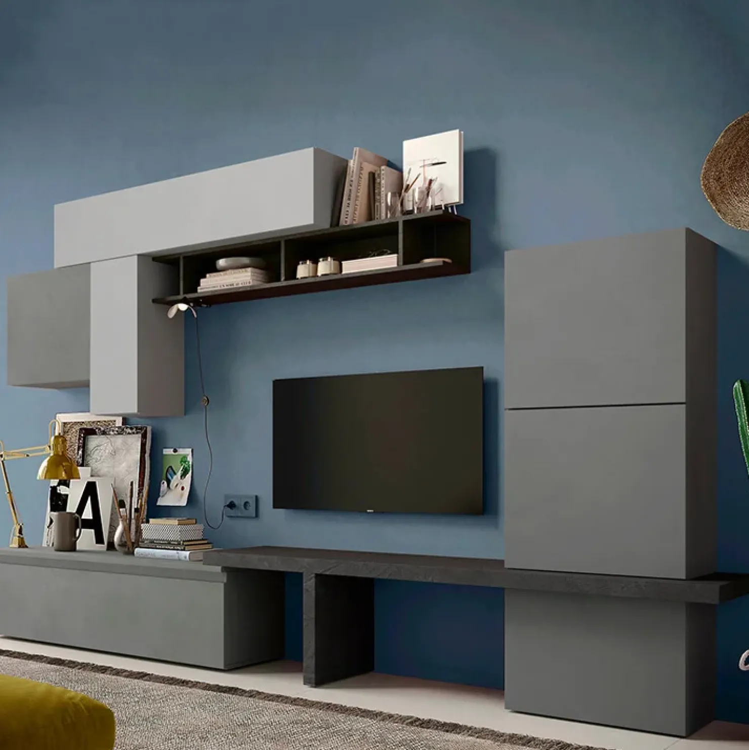 Garnero Arredamenti Parete attrezzata 340x190h cm moderna antracite grigio Sunset 6 Discount