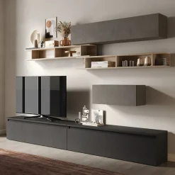 Garnero Arredamenti Parete attrezzata 276x190h cm moderna antracite rovere scuro Sunset 39 Antracite - Grigio New